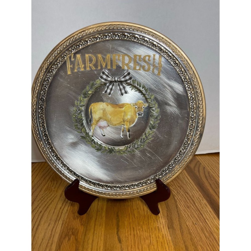 A Flipped Silver-Plated, Reed & Barton tray with /Transfers & Gold Detail